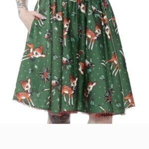 Sourpuss Forest Green A-Line Skirt with Deer Print